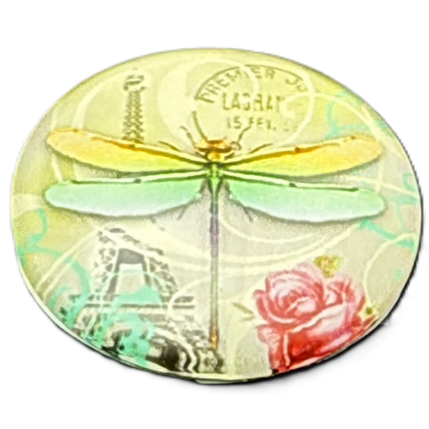 Black button with decorative inserts