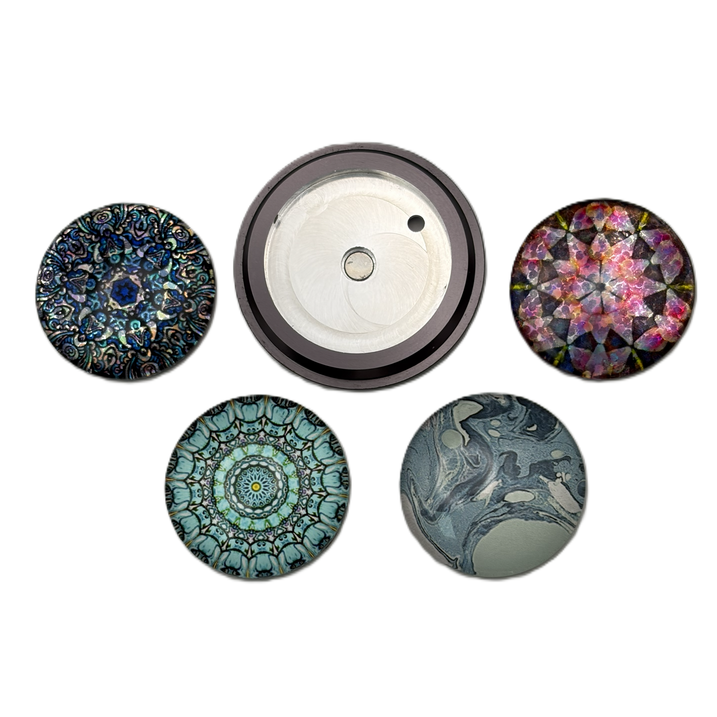 Pewter button with decorative inserts